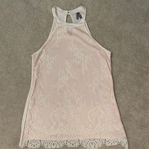 Pink with white lace overlay tank top size medium